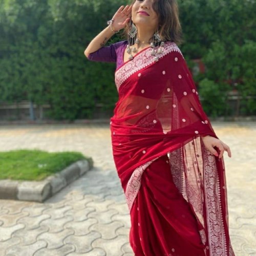 Pure Handwoven Banarasi Crepe Chiffon Silk Saree
