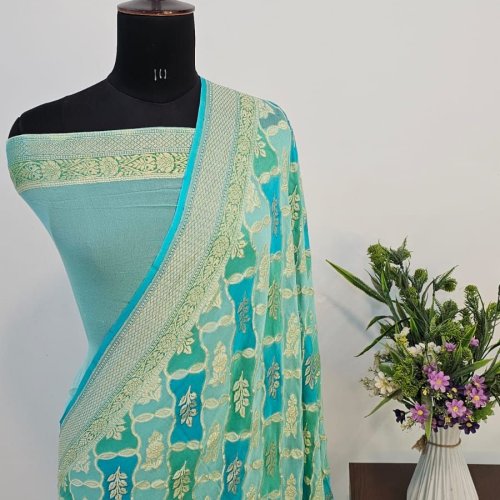Sea Green Pure Banarasi Khaddi Georgette Saree