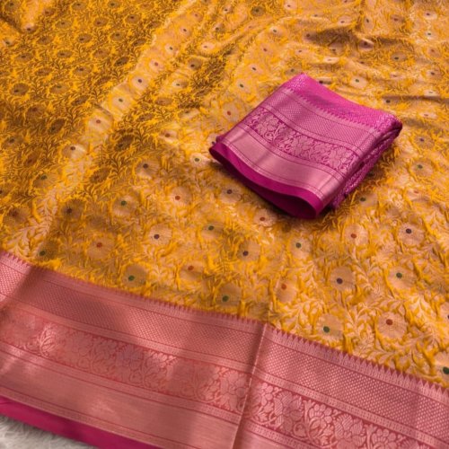 Yellow Banarasi Silk Saree