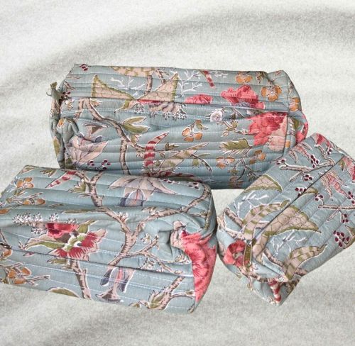 Designer Hand Printed Cotton Quilted Pouch Set