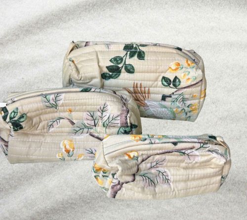 Quilted Cotton Travel Pouch Set Hand Printed