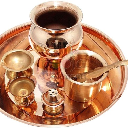 Pure Copper Pooja Thali for Religious Rituals