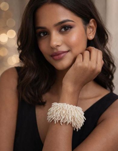 pearl tassel fringe cuff bracelet