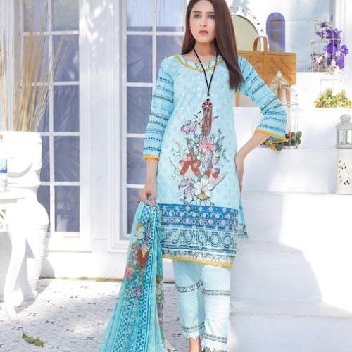 Ladies Aqua Bloom Designer Kurti Pant Dupatta Set