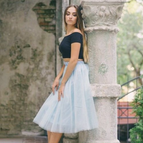 Ladies Black & Blue Party Wear Crop Top Skirt Set