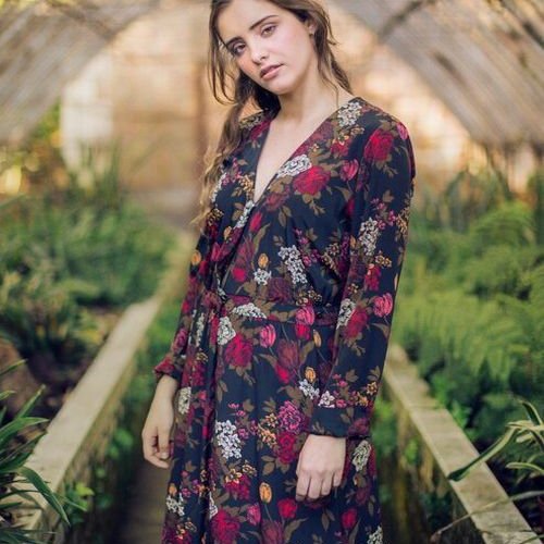 Ladies Black Floral Wrap Maxi Dress