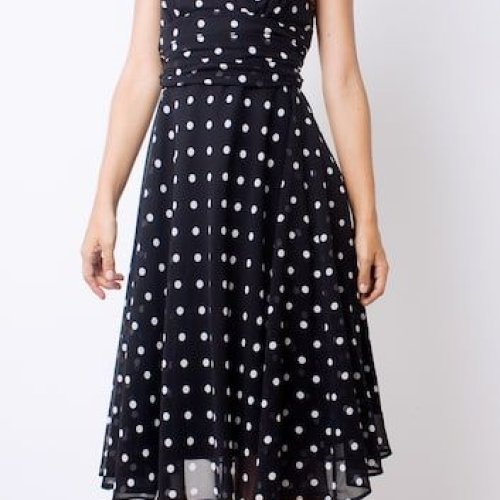 Ladies Black Polka Party Midi Dress