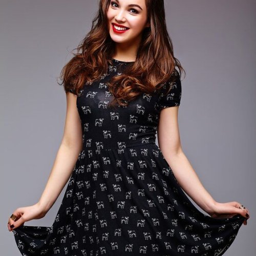 Ladies Black Printed Casual Wear Skater Dress