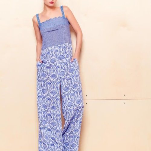 Ladies Blue Printed Casual Wear Jumpsuit