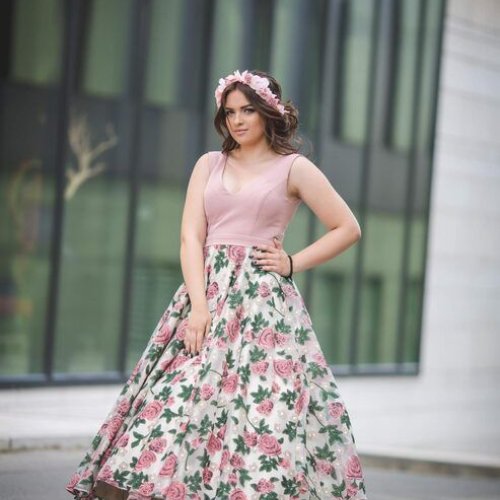 Ladies Blush Bloom Designer Flare Gown Dress