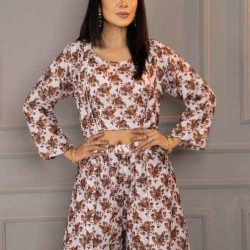 Ladies Floral Crop Top Palazzo Co Ord Set