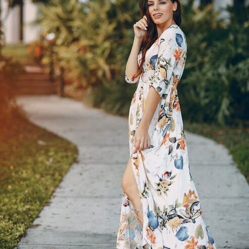 Ladies Floral Printed Front Open Long Shrug Dress