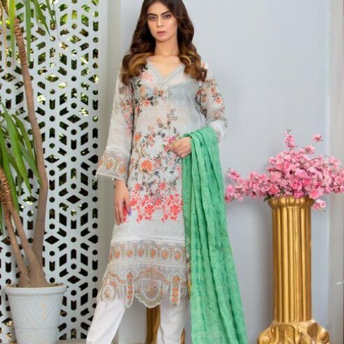 Ladies Grey Floral Ethnic Wear Kurti Pant Dupatta Set