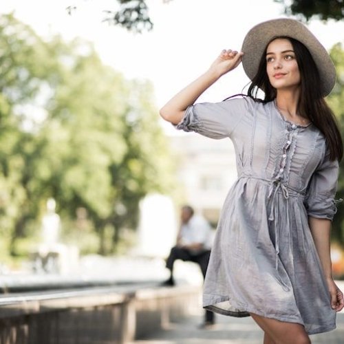 Ladies Grey Solid Casual Short Dress