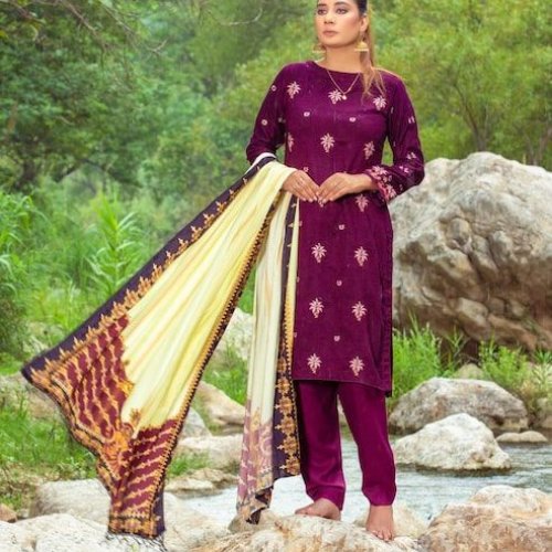 Ladies Maroon Embroidered Suit Set