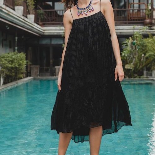 Ladies Midnight Grace Pleated Midi Dress