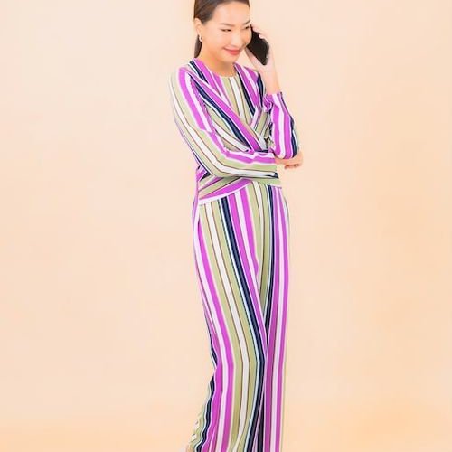Ladies Multicolor Striped Jumpsuit Set