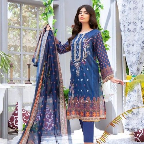 Ladies Navy Blue Printed Ethnic Suit Set