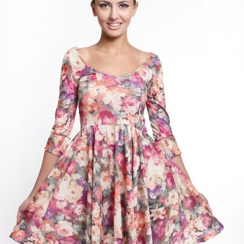Ladies Pink Floral Casual Skater Dress