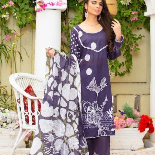 Ladies Purple Floral Printed Kurti Pant Dupatta Set