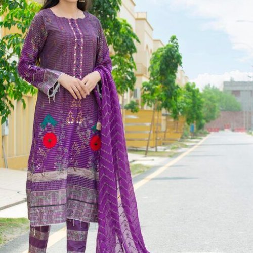 Ladies Purple Printed Ethnic Wear Kurti Pant Dupatta Set