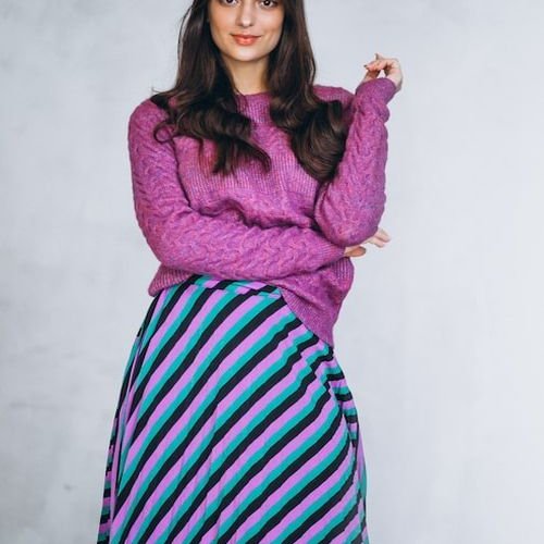 Ladies Purple Winter Top Striped Skirt Set