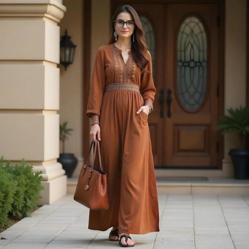 Ladies Rust Brown Solid Casual Maxi Dress