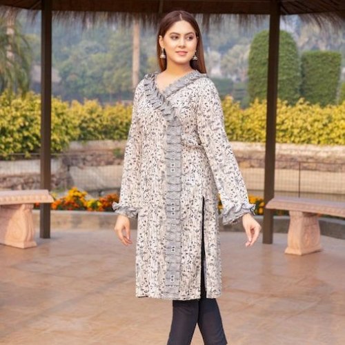 Ladies Silver Mist Designer Kurti Pant Set