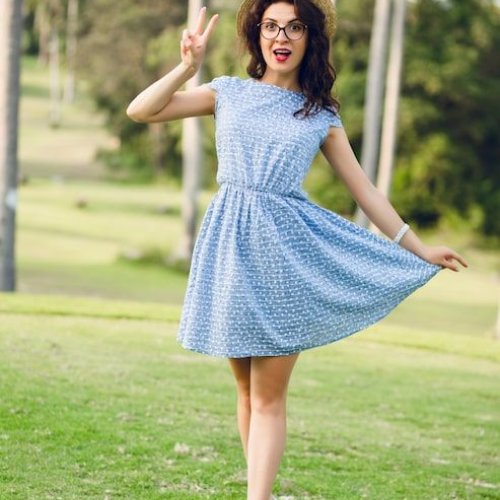 Ladies Sky Blue Casual Wear Fit and Flare Dress