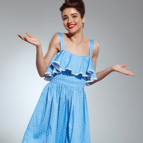 Ladies Sky Blue Casual Wear Polka DOT Short Dress