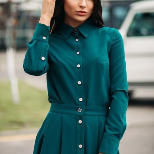 Ladies Teal Button Down A Line Shirt Dress
