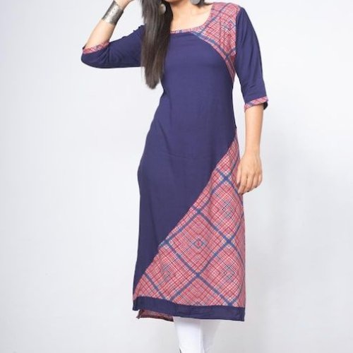Navy Blue Casual Wear Printed Kurti