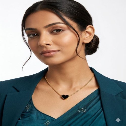 Gold Plated Black Heart Pendant Chain