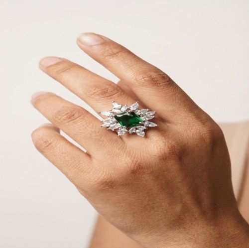 Handcrafted Flower Cluster White Emerald Stone Ring