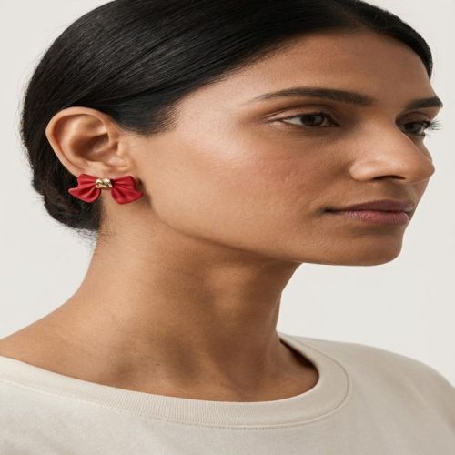 Red Nail Art Bows Shape Designer Earrings