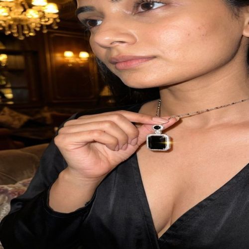 Silve Plated Emerald Cut Black Gemstone Necklace