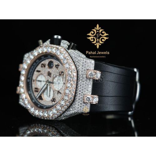 Leather Strap Iced Out Party Wear Watch