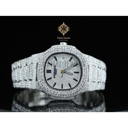 Real Moissanite Round Diamond Luxury Men Watch
