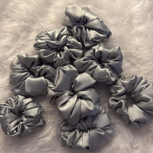Silver Grey Satin Scrunchies