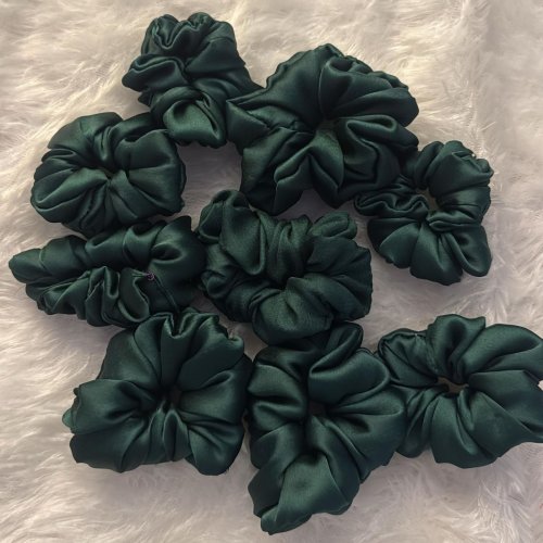 Teal Green Satin Scrunchies