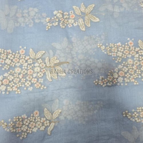 Blue Floral Buti Embroidery Fabric