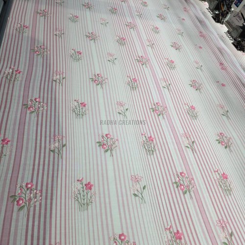 Chic Pink Stripe Floral Embroidered Designer Fabric