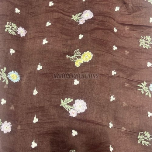 Chocolate Brown Floral Buti Embroidery Fabric