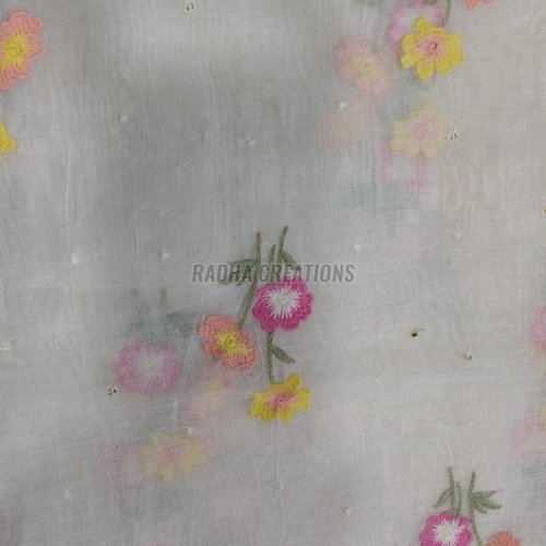 Cream Floral Butti Embroidery Fabric