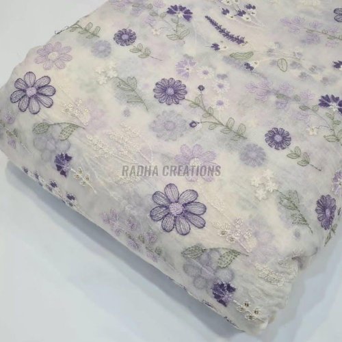 Cream Lavender Floral Embroidery Fabric