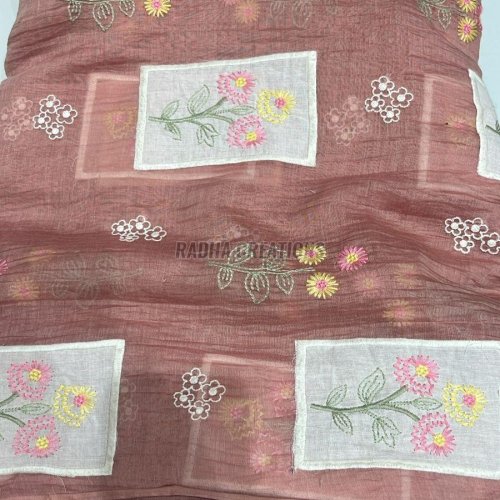 Dusty Rose Floral Frame Embroidery Fabric