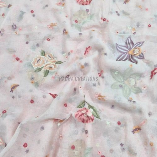 Elegant Blush Floral Embroidery Sheer Fabric