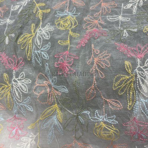 Grey Floral Embroidery Organza Fabric Grey Floral Embroidery Organza Fabric