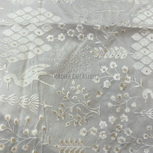 Intricate Floral Embroidery Work Organza Fabric