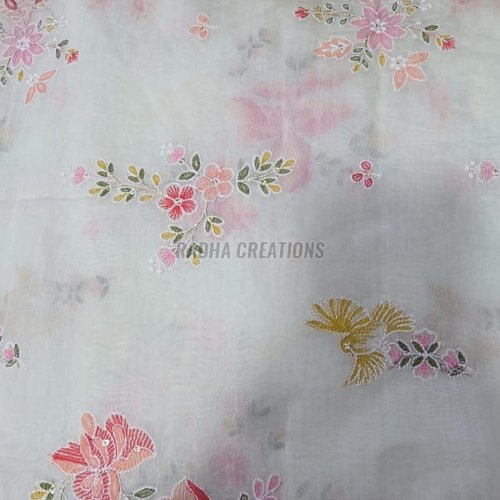 Ivory Designer Floral Embroidery Fabric